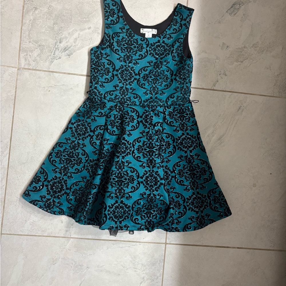 Elegant Teal and Black Kids Dress
